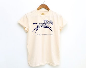 American Thoroughbred T-Shirt – Retro Horse Tee for Equestrians, Racehorse Lover Gift, OTTB Shirt, Horse Girl Graphic Tee