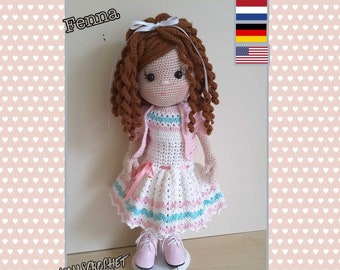 Amigurumi haakpatroon Fenna, crochet doll pattern, hackelanleitung, Nederlands, English, Deutsch