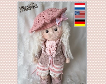 Amigurumi crochet pattern Faith, crochet doll pattern, häckelanleitung, Nederlands, English, Deutsch