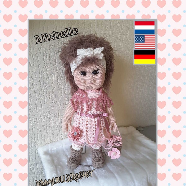 Amigurumi haakpatroon Michelle, crochet doll pattern, hackelanleitung, Nederlands, English, Deutsch