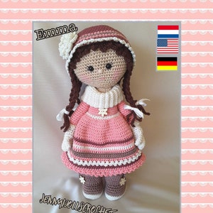 Amigurumi crochet pattern Emma, crochet doll pattern, hackelanleitung, Nederlands, English, Deutsch