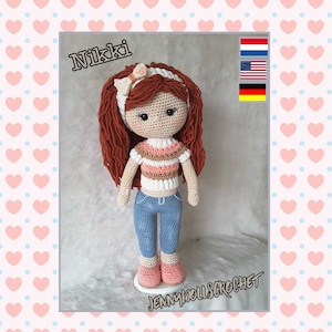 Amigurumi crochet pattern Nikki, crochet doll pattern, hackelanleitung, Nederlands, English, Deutsch