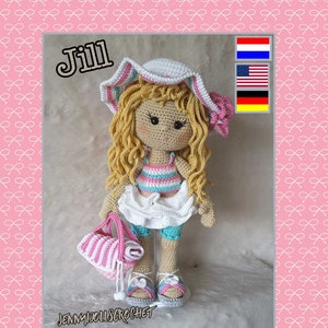 Amigurumi crochet pattern Jill, crochet doll pattern, hackelanleitung, Nederlands, English, Deutsch