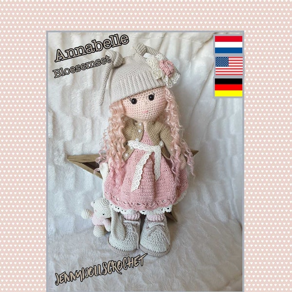 Blossom set for Annabelle including doll , clothes set including doll, kleidungsset mit puppe , Nederlands, English, Deutsch