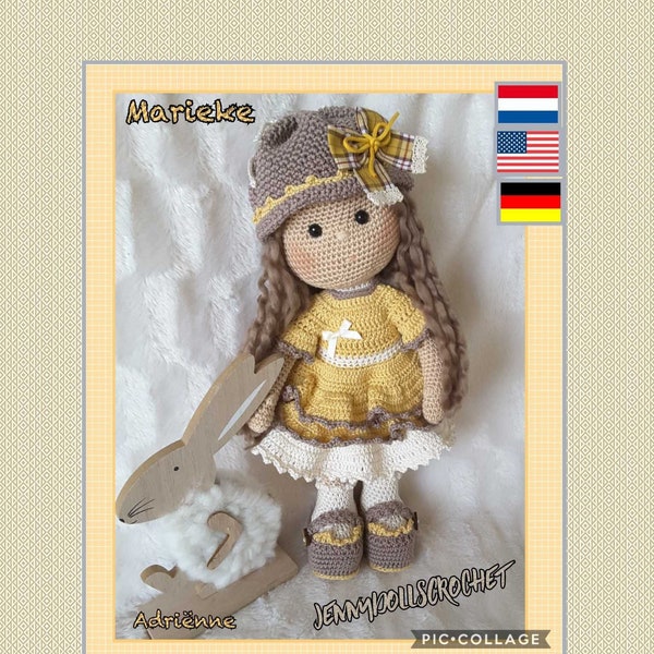 Amigurumi haakpatroon Marieke, crochet doll pattern, hackelanleitung, Nederlands, English, Deutsch