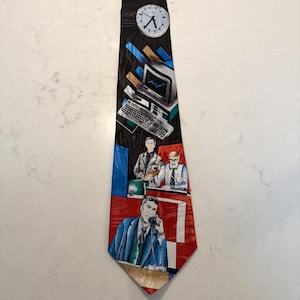Vintage 90s Silk Tie | Retro Computer Tech Pattern | Floppy Disc & Keyboard | Geek Chic Gift