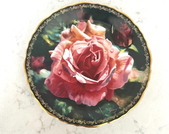 Rose Porcelain Plate, "Blushing Beauty" Shelf Decor, Wall Art