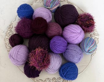 Destash Yarn Shades of Purple and Mauve.  1 Pound  Assorted Mixed lot of Yarn Scraps for Crafting, Crochet and Knitting