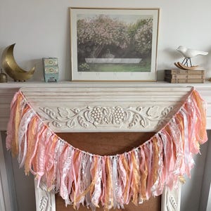 Blush Pink Fabric Garland Rag Ribbon Bunting Banner | Handmade Pink Birthday Mantle Decor | Baby Shower Nursery Backdrop | 3ft 4ft 5ft