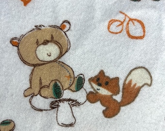 Woodland Animals Flannel Fabric, Cozy Forest Nursery Quilting Material
