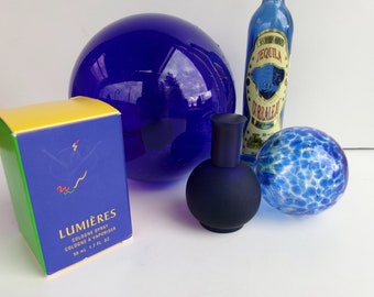 Avon Blue Glass,Lumieres Cologne Full, Cobalt Blue Glass Indigo Blue Glass Perfume Bottle, Avon Vintage Cologne Avon Collectible Full NEW
