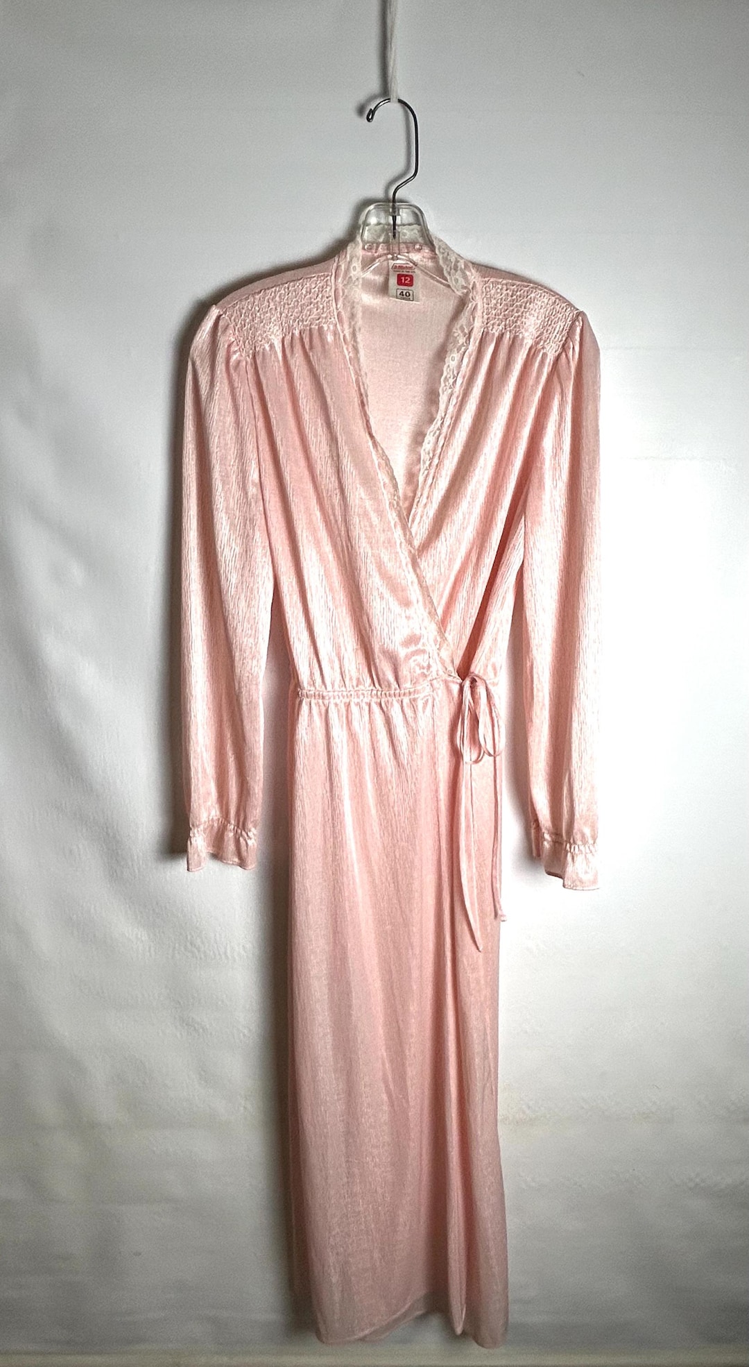 Vintage Pale Pink Robe Wrap Style With Ties Pastel Pink House Coat Maxi ...