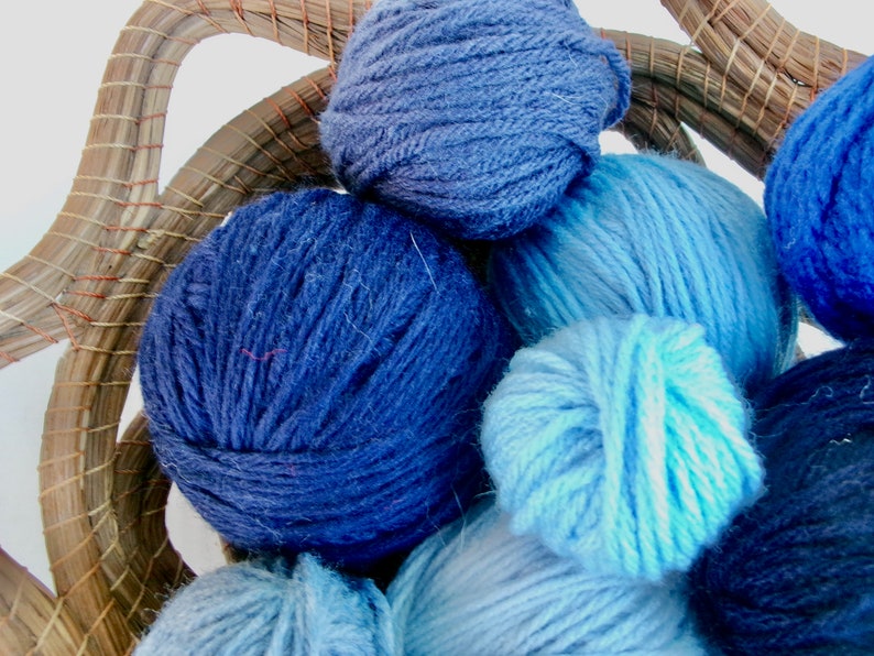 Yarn Destash Calming BLUE Yarn Lot Shades of Blues GRAB BAG Vintage