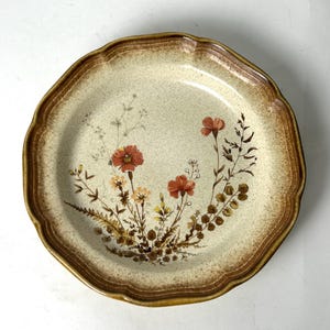 1970s Mikasa Whole Wheat Jardiniere 8" Salad Plates Set of 2 E 8016 Made in Japan Retro Mikasa Side Plates With Peach, Orange Rust Flowers