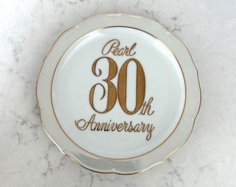 30th Anniversary Gift, Pearl Wedding Anniversary Gift, Wedding Anniversary Plate With Pearl Edge, Pearl Anniversary Plate 30 Years Married