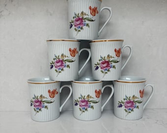6 Rare GDR East German Coffee Mugs Graf Von Henneberg Ribbed White Porcelain,JL Menau Mid Century, German Democratic Republic