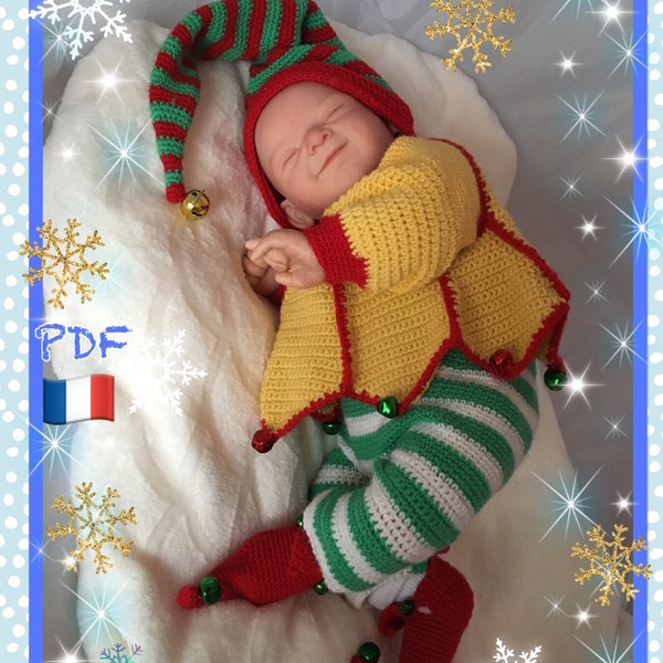 Tutoriel PDF crochet, Layette Petit Lutin de Noël, reborn ou naissance