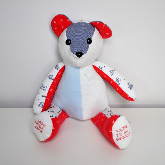 teddy bear made from baby clothes