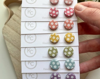 Daisy Pattern Stud | Spring | Floral | Handmade Gifts | Hypoallergenic | Lightweight | Clay Earrings | Kalico Citten Designs