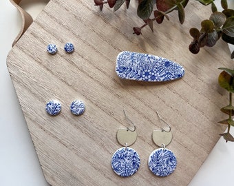 Antique Blue Collection | Spring | Floral | Handmade Gifts | Hypoallergenic | Lightweight | Clay Earrings | Kalico Citten Designs