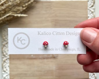 Tiny Mushroom Stud | Fall | Autumn | Handmade Gifts | Hypoallergenic | Lightweight | Clay Earrings | Kalico Citten Designs