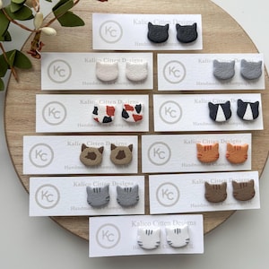 Katze Ohrstecker | Handgefertigte Geschenke | Hypoallergen | Leichtgewicht | Ton Ohrringe | Kalico Citten Designs