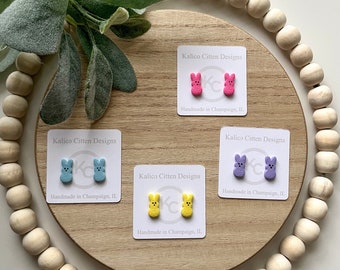 Marshmallow Bunny Stud | Easter | Handmade Gifts | Hypoallergenic | Lightweight | Clay Earrings | Kalico Citten Designs