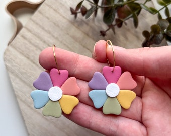 Rainbow Flower Hoop | Spring | Floral | Handmade Gifts | Hypoallergenic | Lightweight | Clay Earrings | Kalico Citten Designs