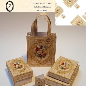 Dollhouse Box & Bag printable Download/pdf - Floral no2 Miniature 1/12th Digital