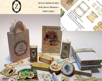 Dollhouse Download/pdf to make 25 x Haberdashery cut outs 1/12th miniature