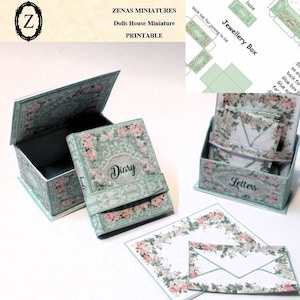 Dollhouse kit - Make Dressing Table Set-keepsake box,diary,stationery 1/12th Miniature Digital download/pdf