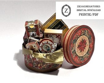Świąteczny kosz dla lalek (pobierz plik PDF) – pudełko i smakołyki w skali 1:12