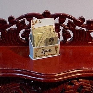 Dollhouse letter stand filled with ephemera,bills,letters etc Miniature 1/12th