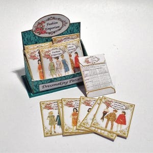 Dolls house Set of Dressmaking Patterns with Display Stand 1960s themed