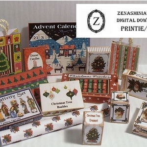 Dollhouse Christmas Download/pdf- Modern Christmas Boxes, wrapping paper, ornaments, lights, advent 1:12 Miniature