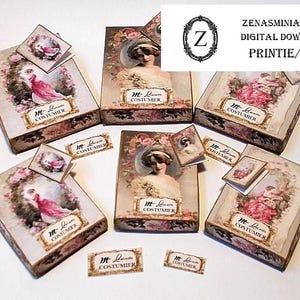Dollhouse clothing Box Digital Download/pdf - makes 6 French clothing Boxes Mme Louisette