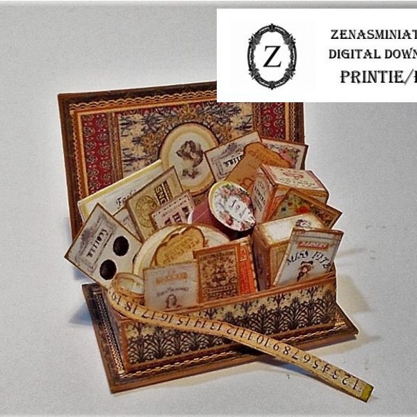 Casa de muñecas Descargar/pdf Caja de costura y mercería Camille estilo victoriano - Miniaturas 1/12