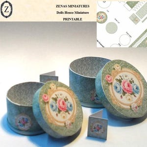 Dollhouse kit - Green Floral Hat Boxes 1/12th Miniature Digital download/pdf