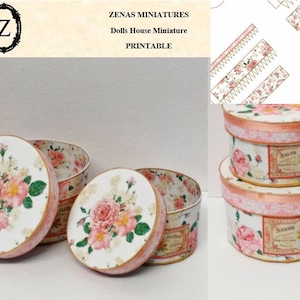 Dollhouse Download/pdf to make 2 shabby chic design hat boxes 1/12th Miniature