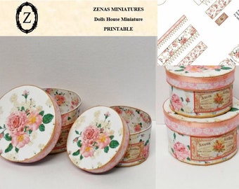 Dollhouse Download/pdf to make 2 shabby chic design hat boxes 1/12th Miniature