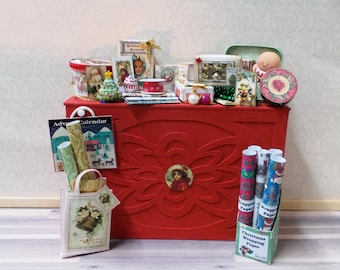 Dolls house decorated Christmas Shop Counter 1/12th scale