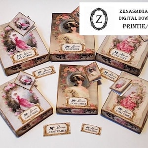 Puppenhaus Kleidung Box Digital Download / pdf - macht 6 französische Kleidung Boxen Mme Louisette