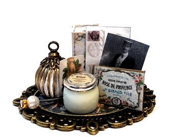 Dollhouse Vanity Tray, cosmetics,makeup,perfume 1/12th Miniature