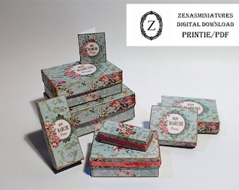 Dollhouse Download - Maak 7 shabby chic presentatie/cadeau/boudoirdozen, instant digitale miniatuur DIY printie kit pdf