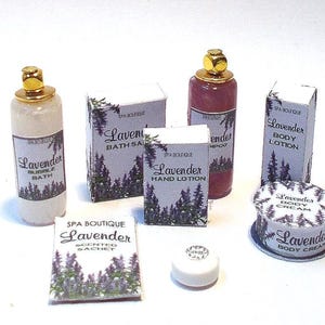 Dollhouse Lavender Modern Toiletries Set Miniature 1/12th - 8 items!