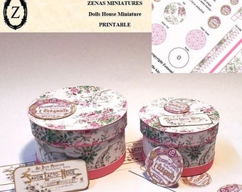 Dollhouse Download-Hat Box set Pink Rose instant digital/pdf/printie KIT - miniature 1/12th