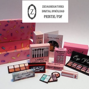 Dollhouse printable to make Modern cosmetics,makeup 1/12th & 1/6th included Download pdf