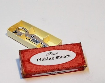 Dollhouse scissors with box labelled pinking shears Miniature 1/12th