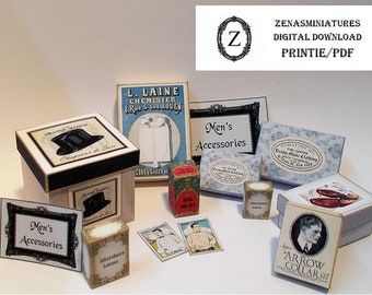 Dollhouse Gents Boxes Download/pdf/printie kit - 1/12th Miniature