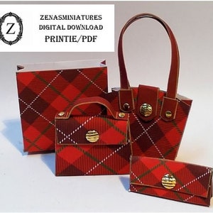 Dollhouse Download/pdf/KIT to make Download - Handbag set no6 - Red Plaid 1/12th